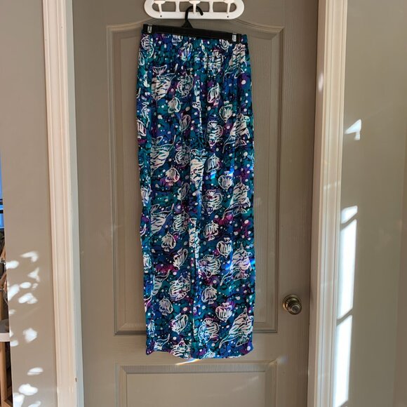 Ocean Fish Print Wide Leg Rayon Pants | Vintage Sea Witch Mermaid - Picture 4 of 7